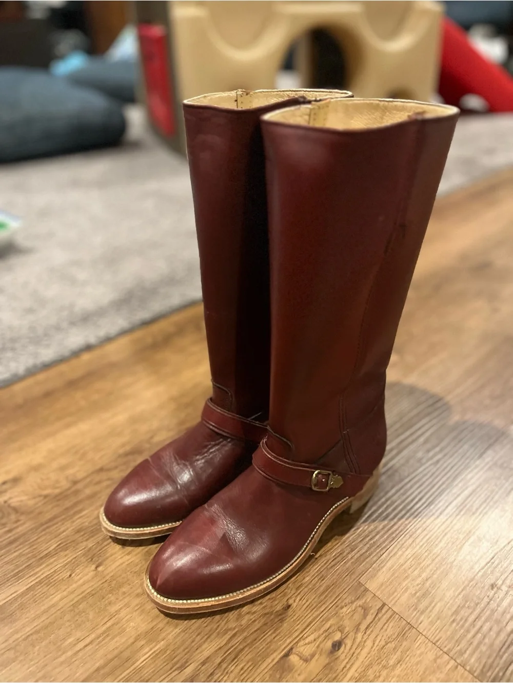 Frye Tall Leather Riding Boots in Burgundy 6.5